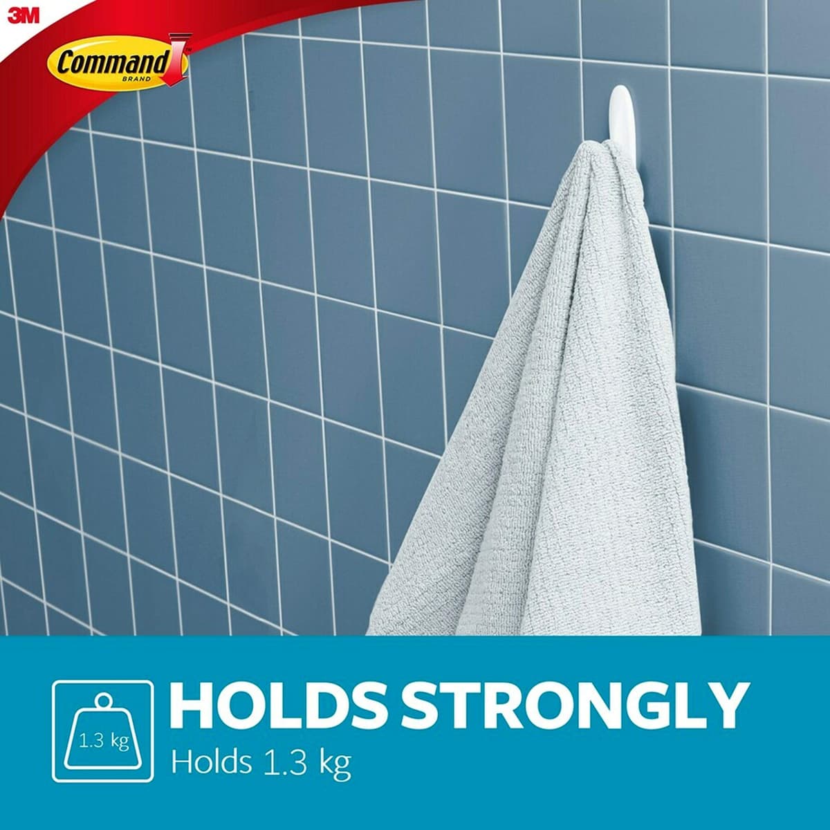 Command Bath Designer Hooks, White, Water Resistant - 2 Medium Hooks and 4 Adhesive Strips - Hang Towels, Robes and Other Bathroom Accessories - Ideal to Avoid Drilling Through Tiles — view 4