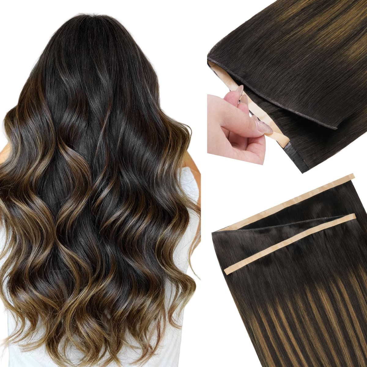 DOORES Tape in Hair Extensions Human Hair, Balayage Dark Brown to Chestnut Brown 50g 20pcs 18 Inch, Human Hair Extensions Natural Remy Straight Skin Weft — view 62