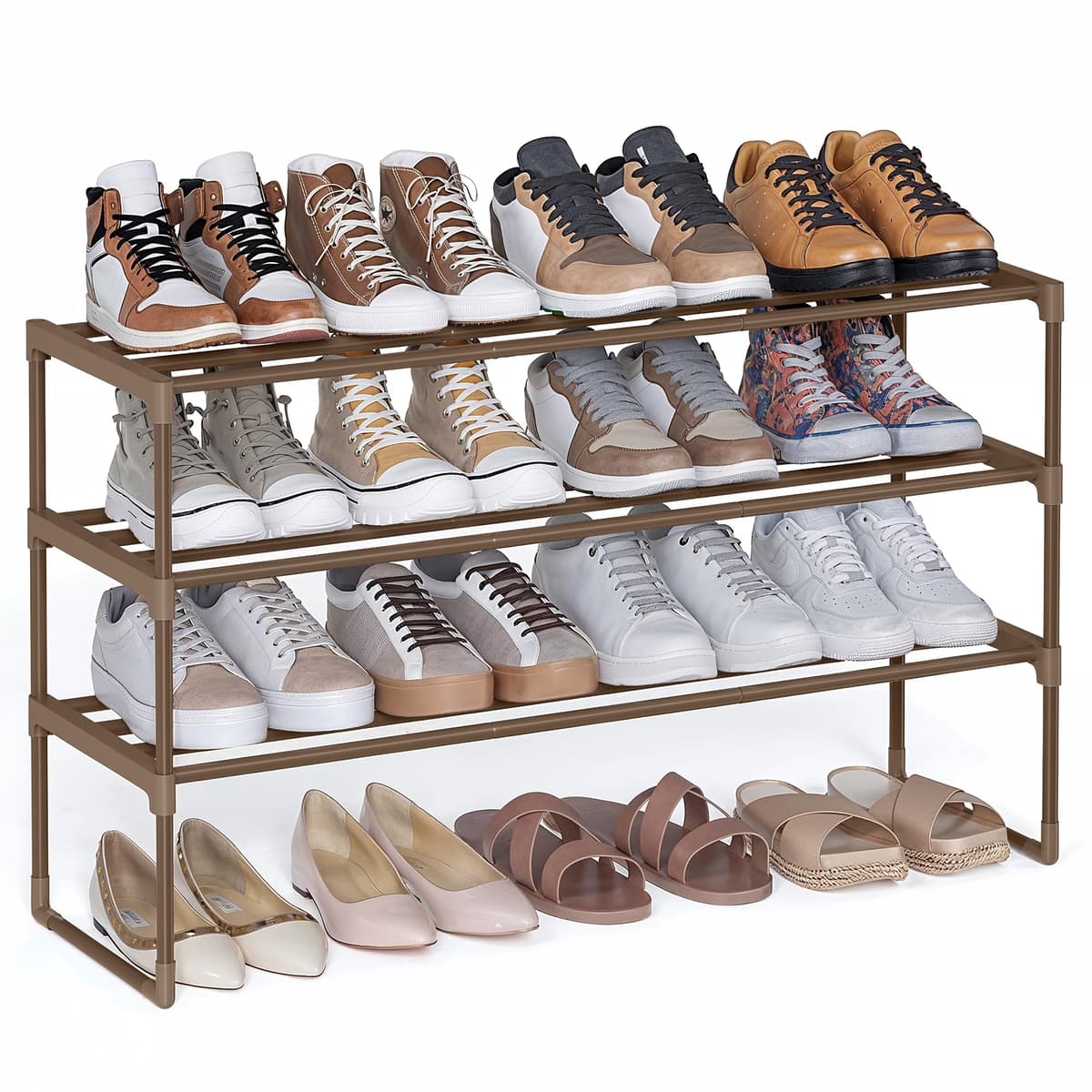 SONGMICS 3-Tier Shoe Rack, Shoe Storage Organiser, Metal Storage Rack, Upright or Upside Down, Fits 16 to 20 Pairs, Stackable, for Hallway, 30 x 92 x 55 cm, Black LSA303B02 — view 12