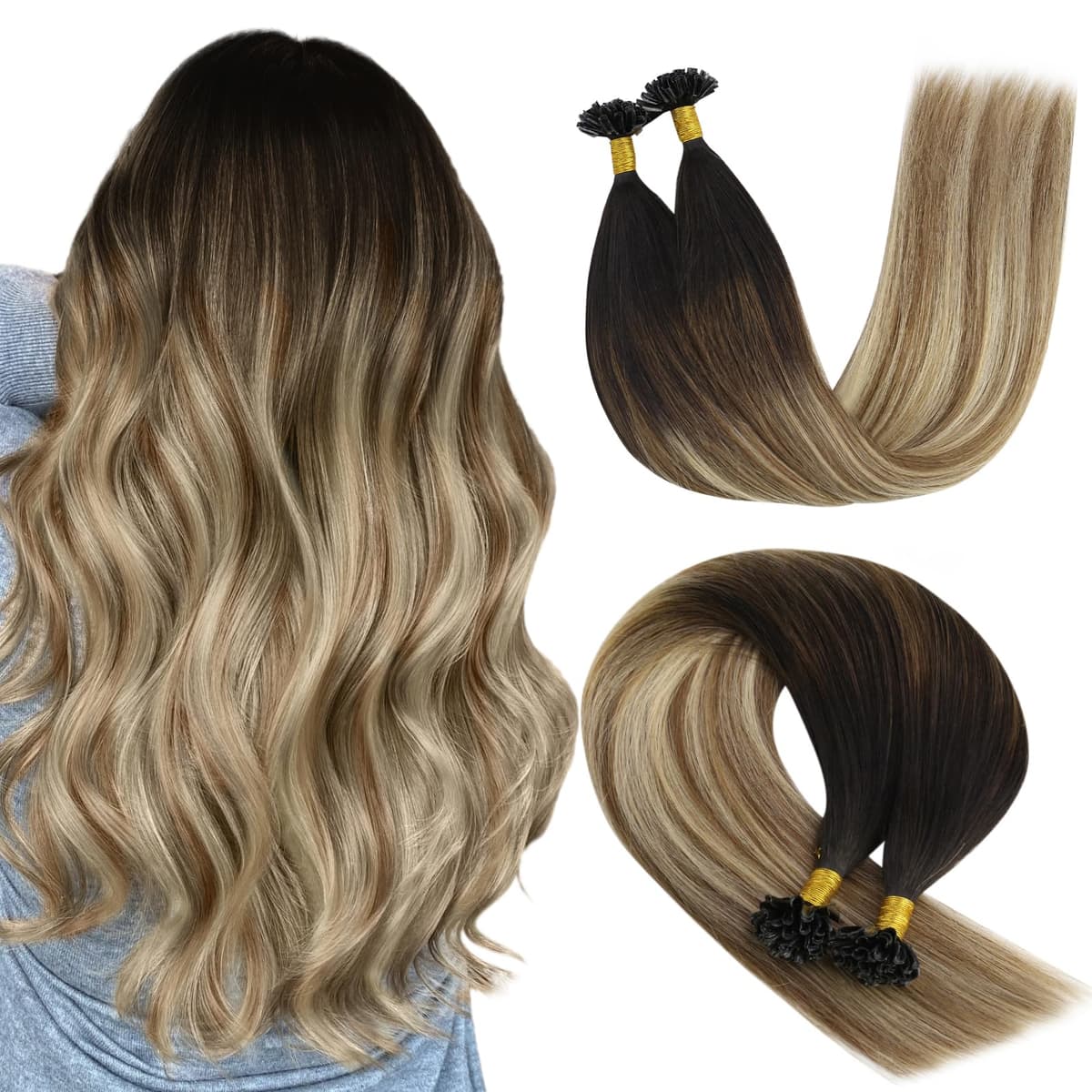 YoungSee Nano Hair Extensions Blonde 16inch Nano Beads Hair Extensions Warm Ash Blonde Highlight Bleach Blonde Nano Ring Hair Extension Highlight for School Soft Cold Fusion 50s 50g — view 11