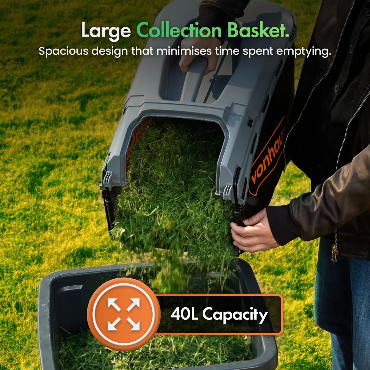 VonHaus Petrol Lawnmower 132cc – Self Propelled Lawn Mower for All Types of Grass/Gardens – 40L Collection Bag, 40cm Working Width, 7 Height Settings — view 5