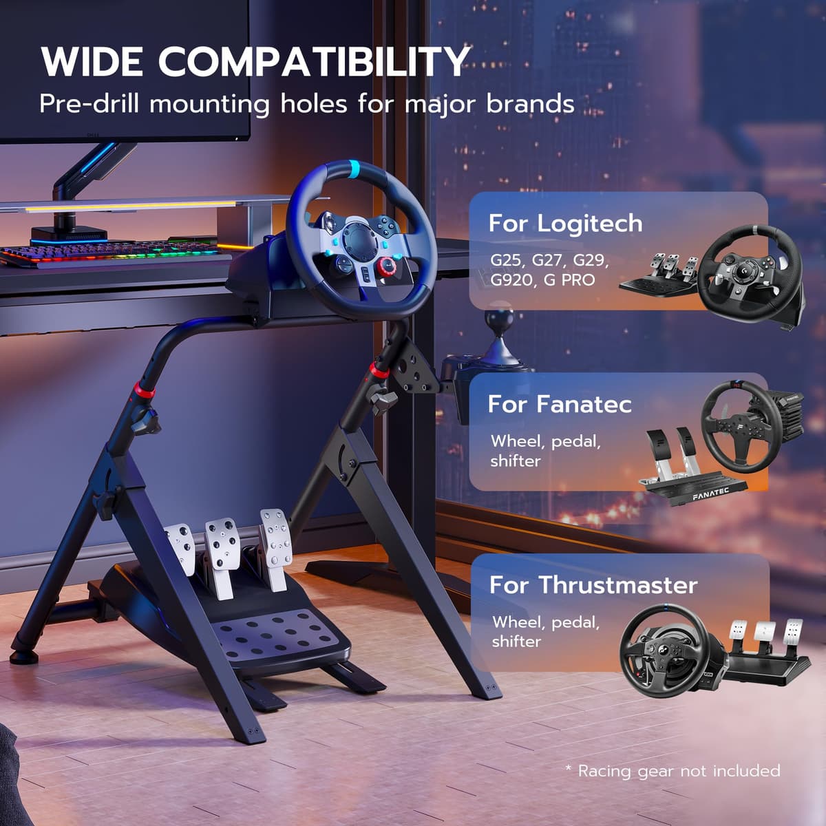 ARES WING Soporte para volantes compatible con Fanatec, Thrustmaster, Logitech, Moza – Cabina de SIM Racing plegable para volantes de juego – Soporte de volante inclinable para PS4, Xbox, PC — view 2