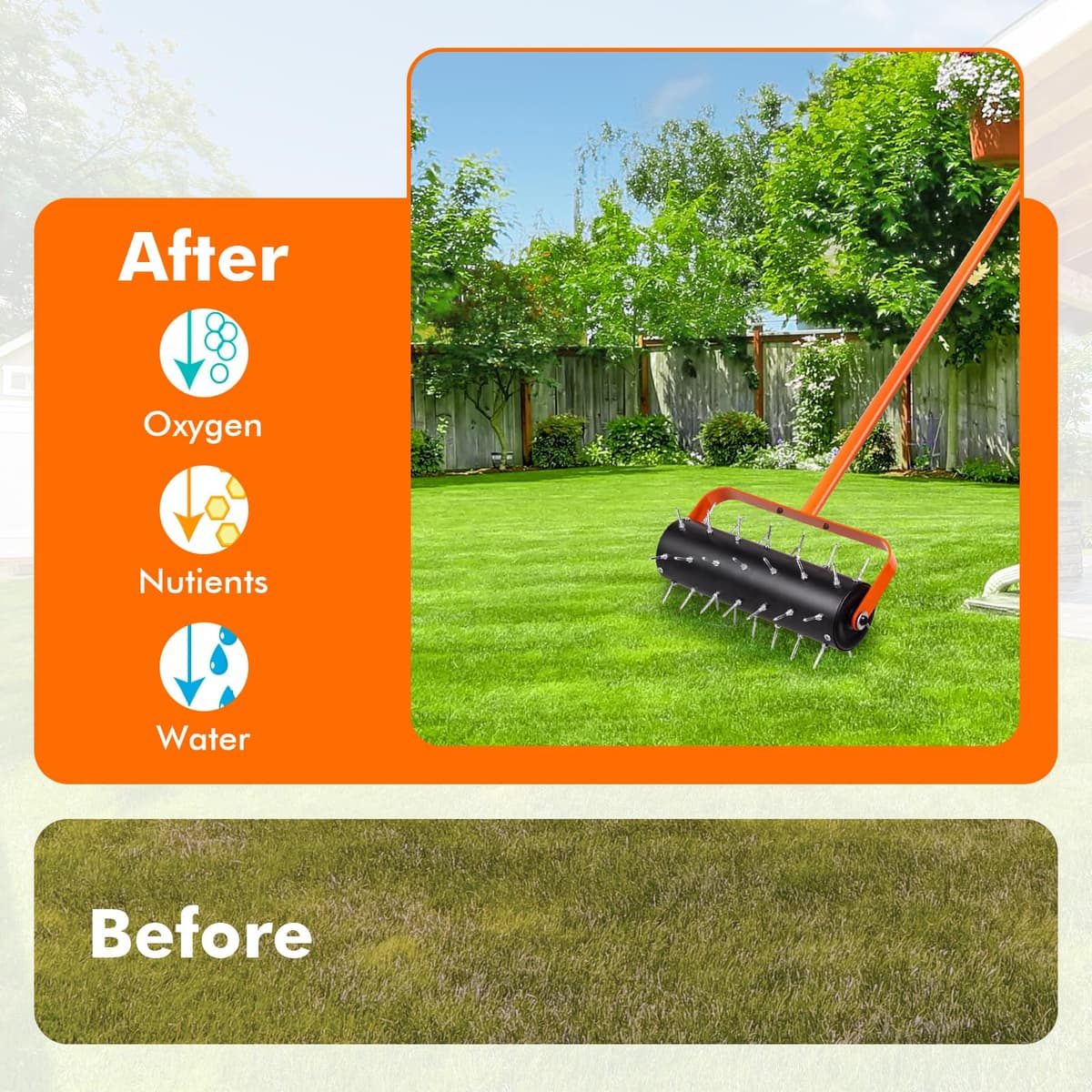 Lawn Aerator Roller, Manual Aerator, Manual Winder with 42 x 2" Nails and Splash Protection, Lawn Aerator, Scarifier Roller for Garden, Patio, Deck — view 8