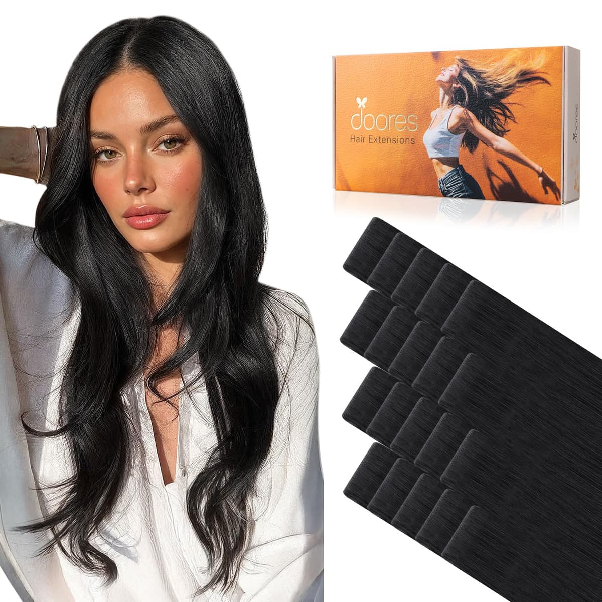 DOORES Tape in Hair Extensions Human Hair, Balayage Dark Brown to Chestnut Brown 50g 20pcs 18 Inch, Human Hair Extensions Natural Remy Straight Skin Weft — view 38