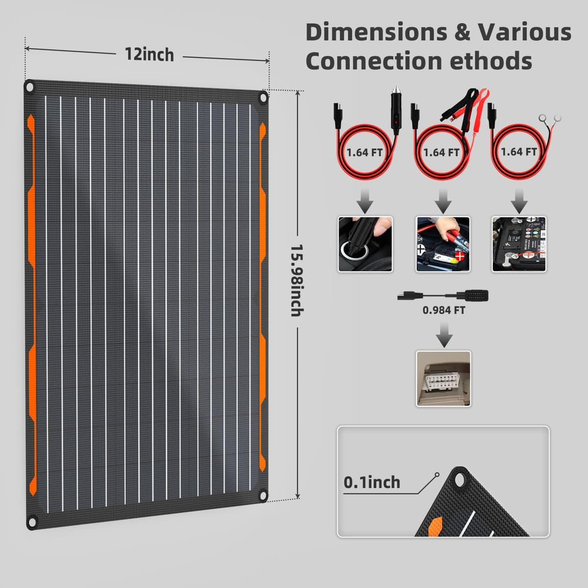 FlexSolar 12V 20W Solar Car Battery Charger IP67 Waterproof Trickle Charger with Built-in Charge Controller,Cig Plug, Alligator Clips,O-Rings OBDII Connector for Car,Boat,Motorcycle,Trailer,RV Marine — view 4