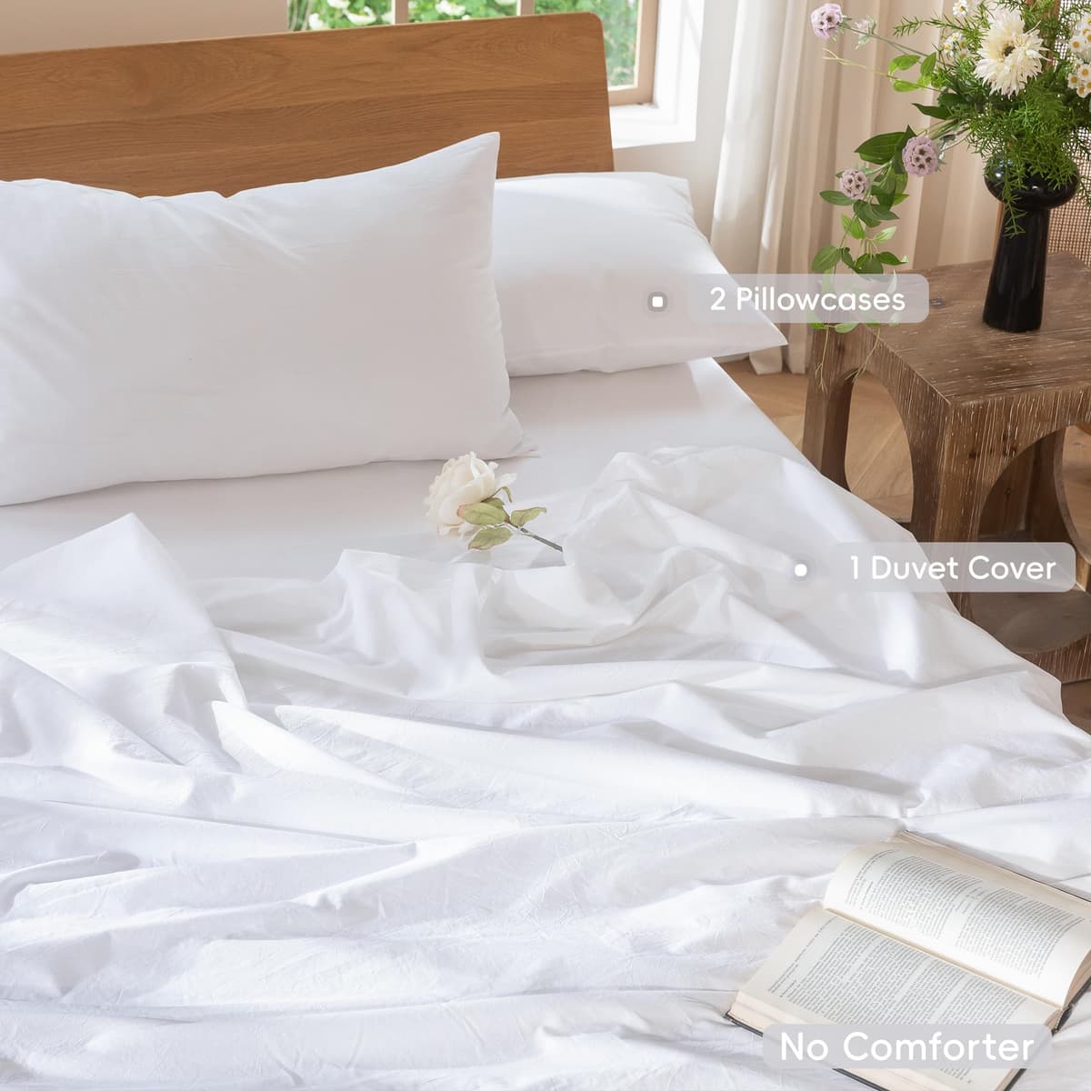 MooMee Bedding Duvet Cover Set 100% Washed Cotton Linen Like Textured Breathable Durable Soft Comfy (Tannish Linen Grey, King) — view 194