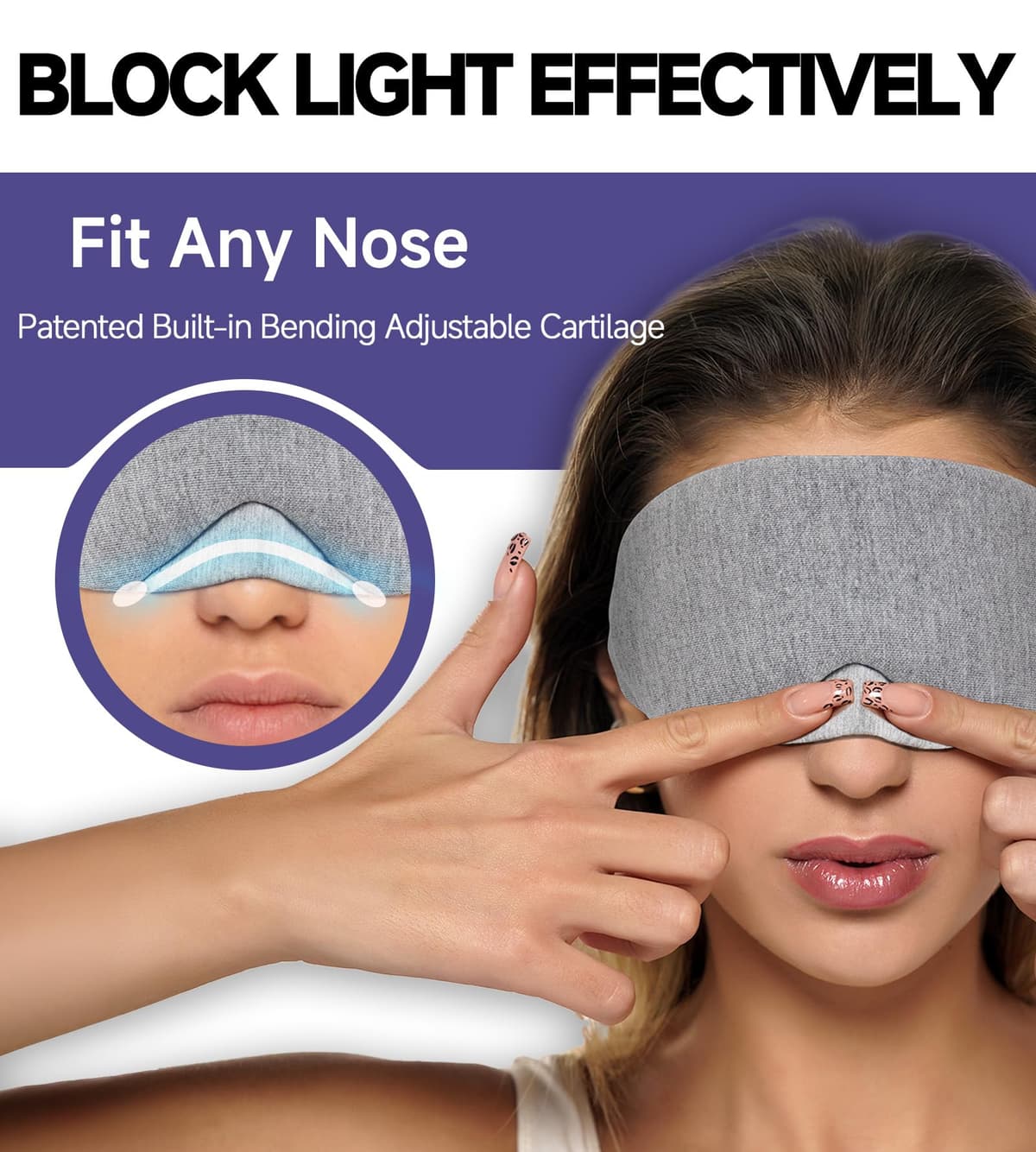 Mavogel Cotton Sleep Eye Mask - Updated Design Light Blocking with Adjustable Nose Bridge, Soft and Comfortable Night Eye Mask for Men Women, Eye Blinder for Shift Work, Includes Travel Pouch, Grey — view 2