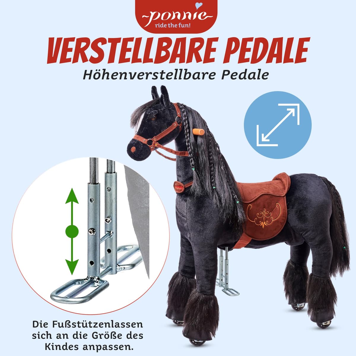 Ponnie Caballo de equitación para niños de 5 a 12 años, M, Caballo mecánico sobre Ruedas, Adecuado para niños a Partir de 5 años (requisito de Peso: mín. 13 kg hasta máx. 50 kg) — view 5