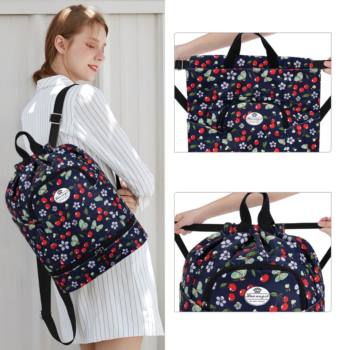 HUA ANGEL Mochila De Deportiva Con CordóN Ligera Gymsack Bolso De Cuerdas Con Muchos Bolsillos Mochila Mujer Hombre De Viaje Para Playa Piscina Baloncesto Futbol Balonmano — view 2
