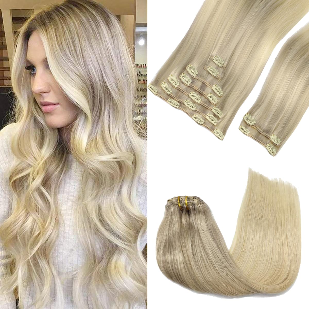 GOO GOO Clip in Hair Extensions Human Hair, 18inch 150g 9Pcs, #2 Dark Brown, Hair extensions for women, Human Hair Extensions Clip in — view 133