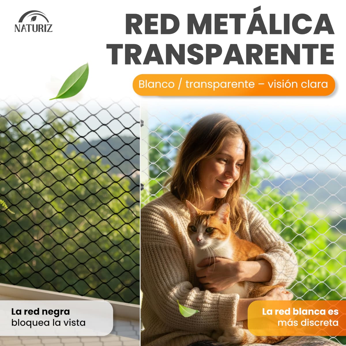 Naturiz Red para gatos para balcón sin agujeros, 3 x 8 m, red para gatos reforzada con alambre transparente/blanco, incluye ganchos adhesivos, red de protección para gatos para balcón y ventana, red — view 4