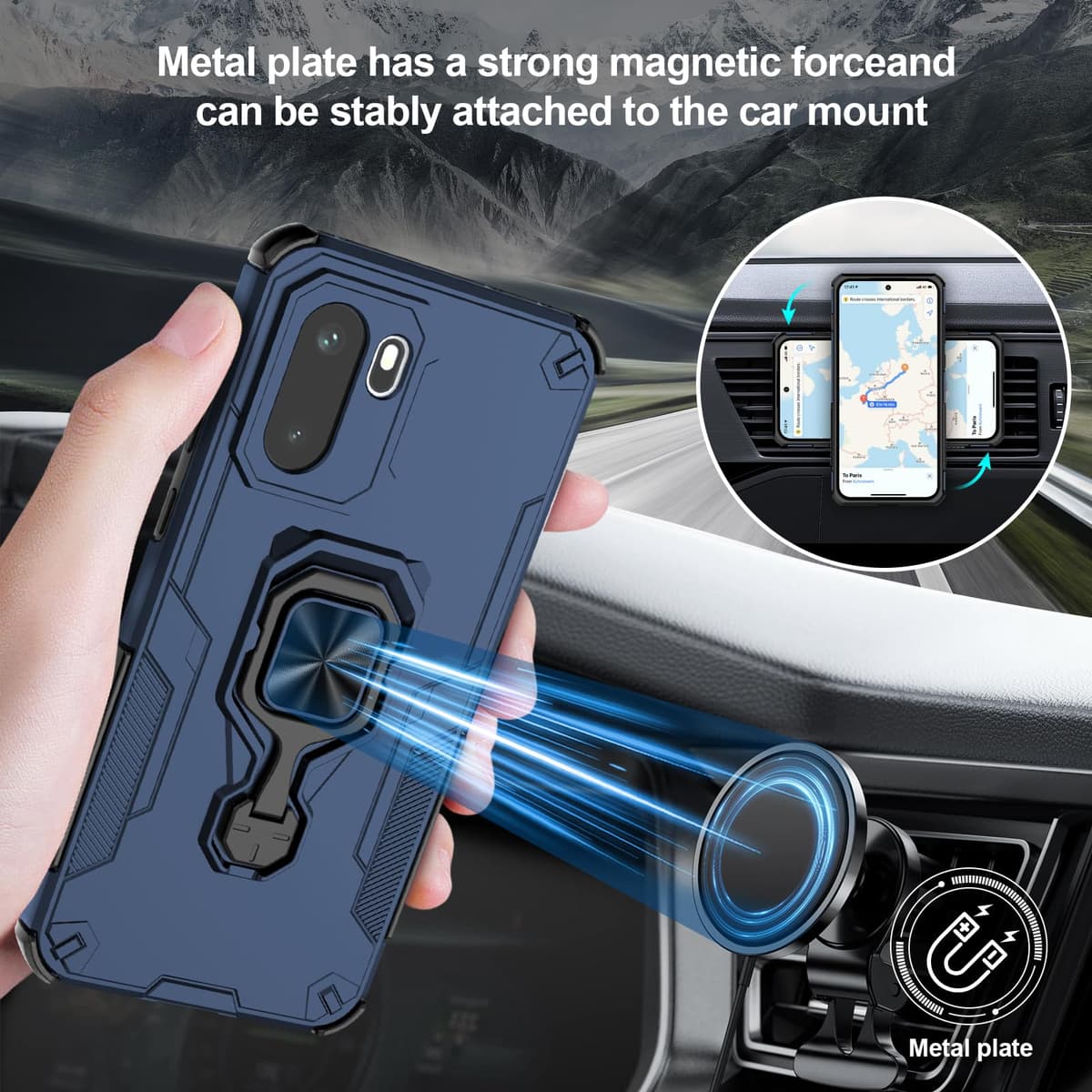 Funda para CMF Phone 2 Pro, Carcasa Antigolpes con Soporte anular metálico, Case Protectora de Grado Militar, Negro — view 916