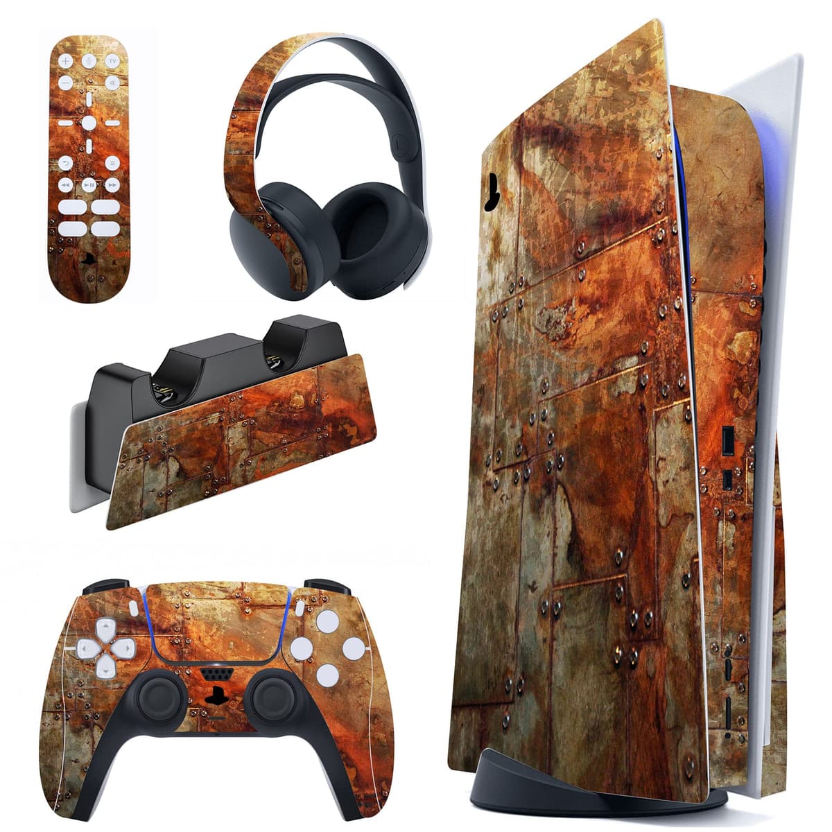 PlayVital Calcomanía Vinilo para ps5 Edición Disc - Pegatina Completa para Consola, Control, Base de Recarga, Control Remoto y Audífonos, Cubierta Protectora Adhesiva(Efecto de Mármol Dorado Rosa) — view 61