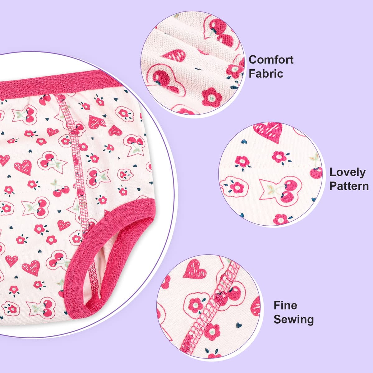 FLYISH DIRECT Potty Training Pants, 6 Packs of 100% Cotton Toilet Training Pants for Girls, Absorbent and Reusable Potty Underwear for Toddlers, 4 Years, Purple — view 5