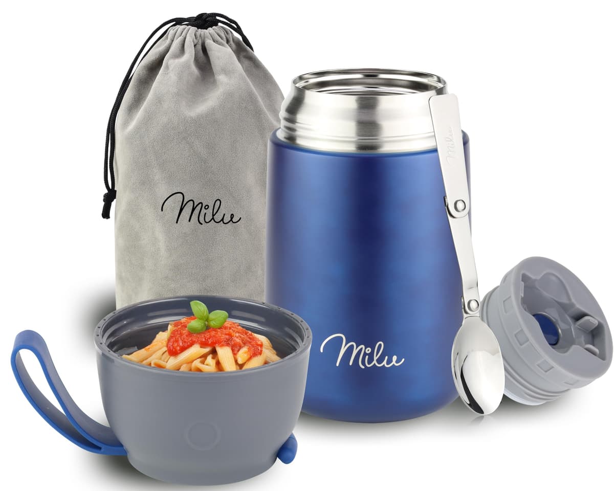 Milu Termo para Comida 450 ml Taza Aislada, Botella de Acero Inoxidable Aislada Alimentos, Beber y sopa de los niños de adultos Térmico (450ml/Verde Azul) — view 13