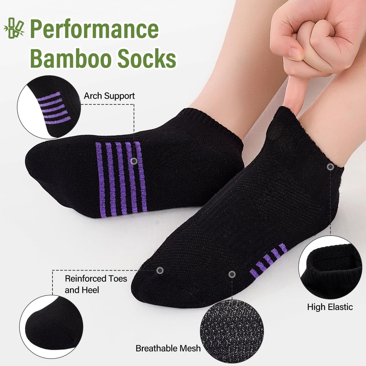 Bamboo Trainer Socks Womens 6 Pairs, Breathable Cushioned Ladies Ankle Socks, Anti Blister Short Athletic Sports Running Sock, Low Cut Summer Walking Sock — view 3