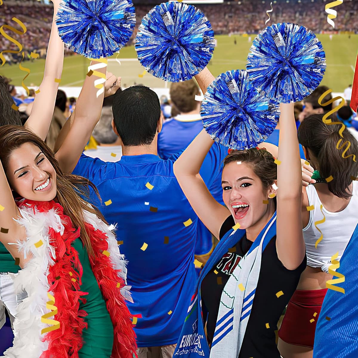 2 Piezas Cheer Leader Poms Animadora Poms Accesorios, Pompones Metallic Cheers Pompones de Porristas, Cheerleading Pom Pom con Mango para Baile Porristas — view 5