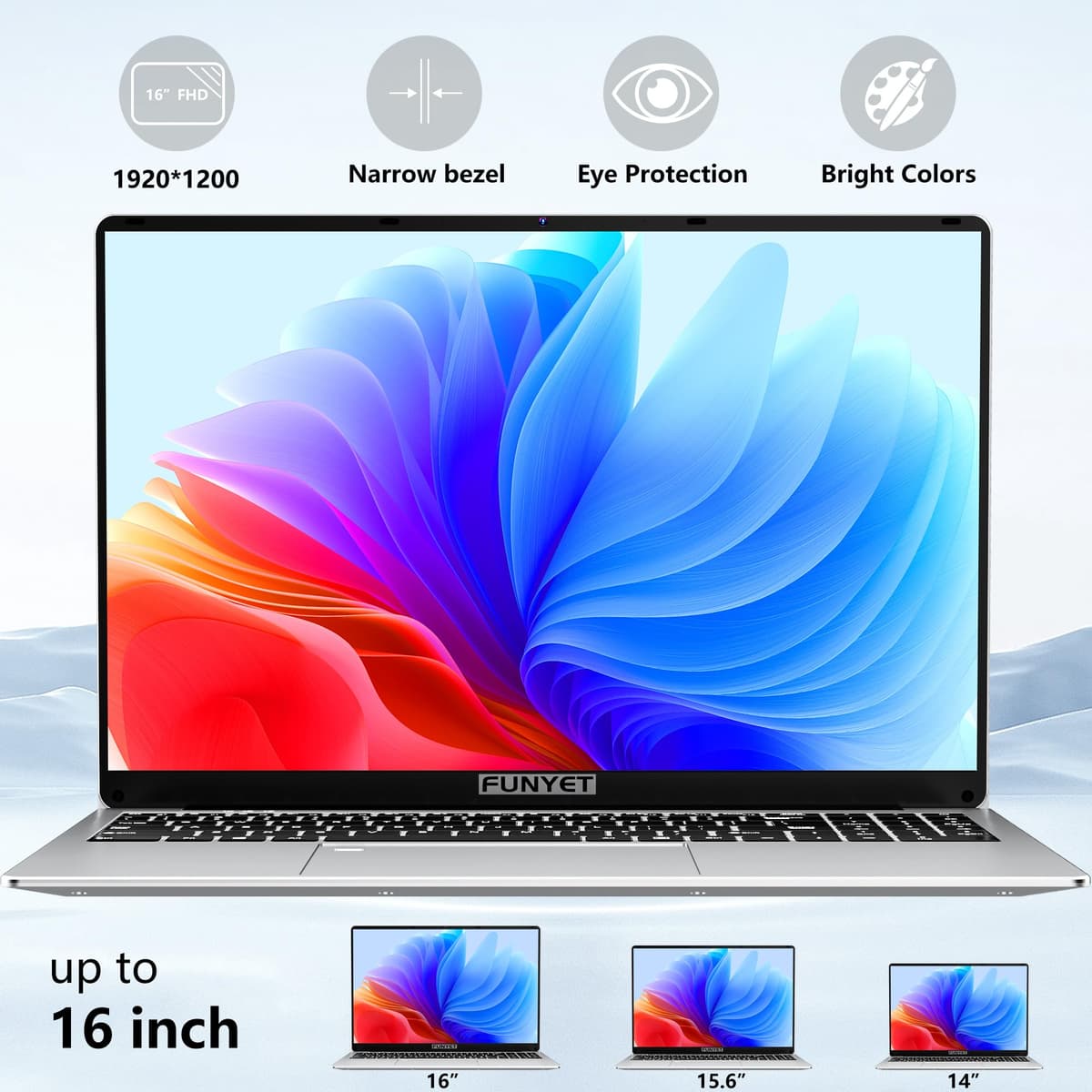 FUNYET Laptop Computer, Gaming Laptop 2026 Windows 11 Pro, 16 Inch Lap Top PC, 16GB RAM 512GB SSD, Intel 12th Gen Processor(up to 3.4GHz), Backlit Keyboard, Fingerprint Unlock, FHD, 2 Years Warranty — view 3