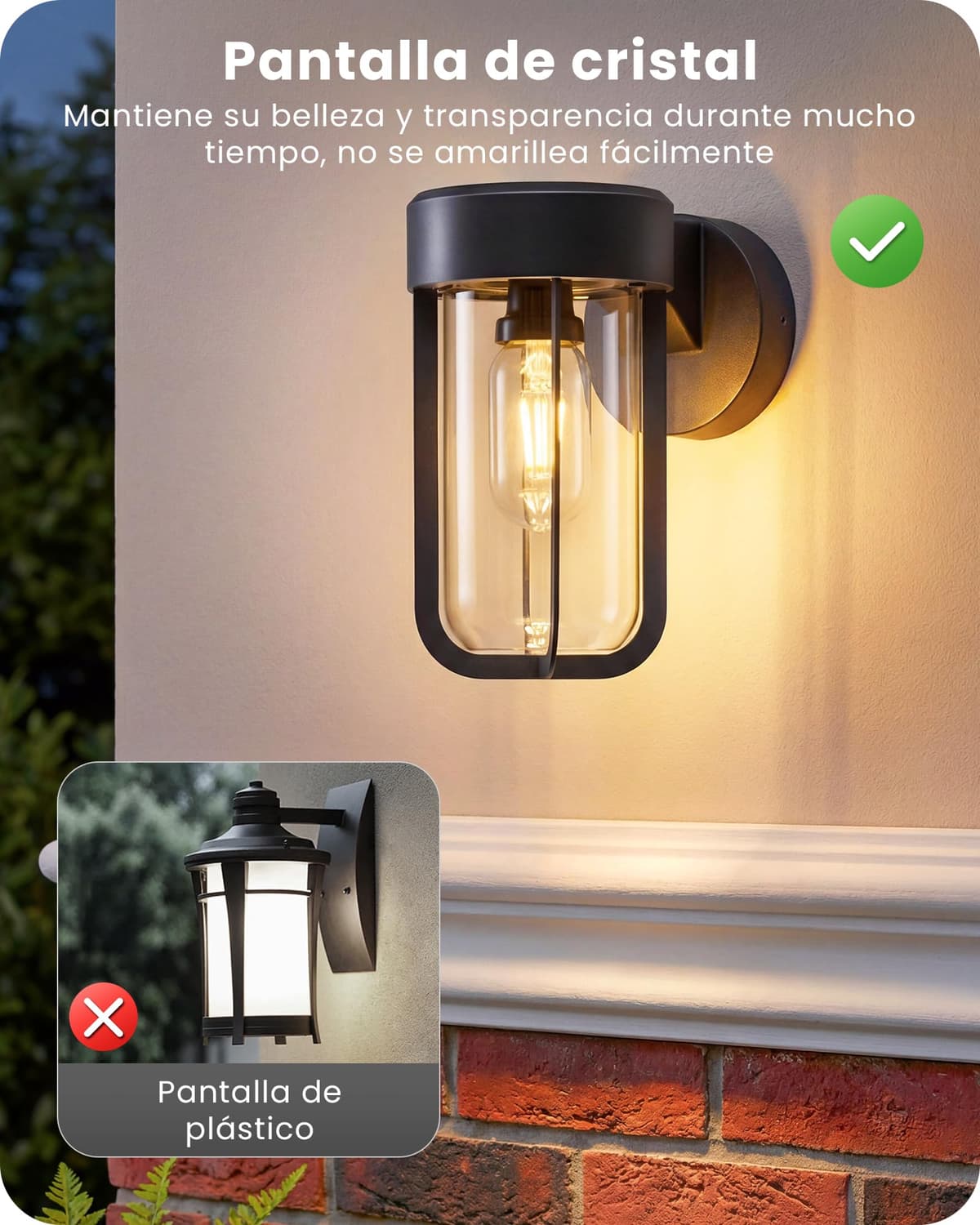 Aplique de Pared para Exterior con Carcasa Metálica y Pantalla de Cristal Transparente, Base E27 (Bombilla no incluida), Protección IP44, Balcón, Porche, Patio, Jardín, Garaje, Pasillo, Negro — view 4