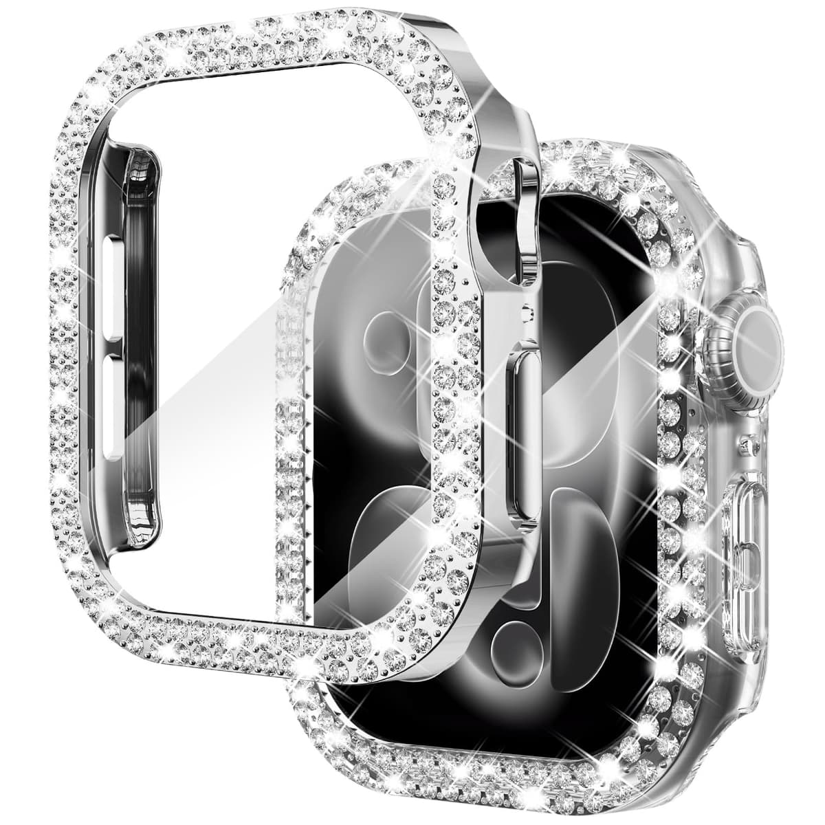NewWays 2 Pack Compatible with Apple Watch Series 11/10 42mm Case Built-in Screen Protector,Women Diamond Bling Cases for iWatch Series 11/10 42mm,Silver/Clear