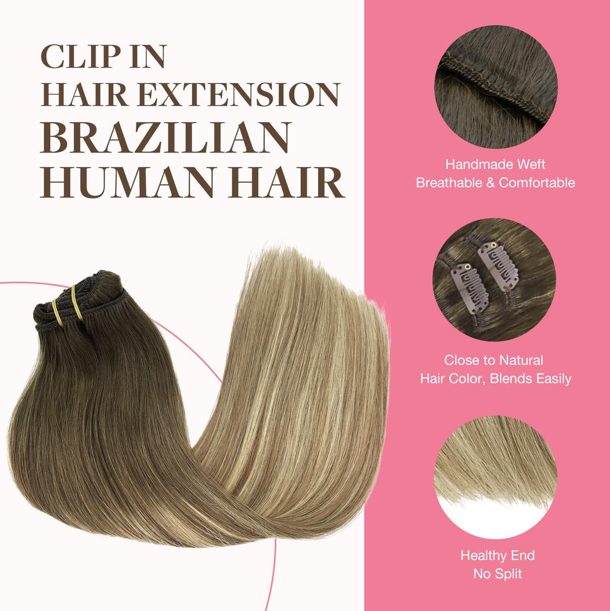 GOO GOO Clip in Hair Extensions Human Hair, 18inch 150g 9Pcs, #2 Dark Brown, Hair extensions for women, Human Hair Extensions Clip in — view 210