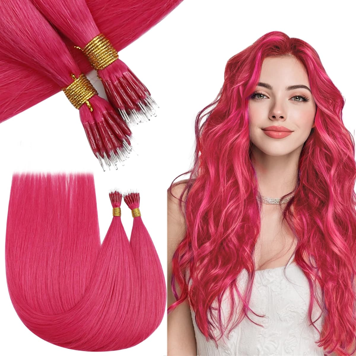 RUNATURE 18 Inch Nano Beads Hair Extensions Real Human Hair Ice Blonde Nano Hair Extensions Real Human Hair White Blonde Invisible Nano Rings Straight Remy Hair 50g 50s #800 — view 29