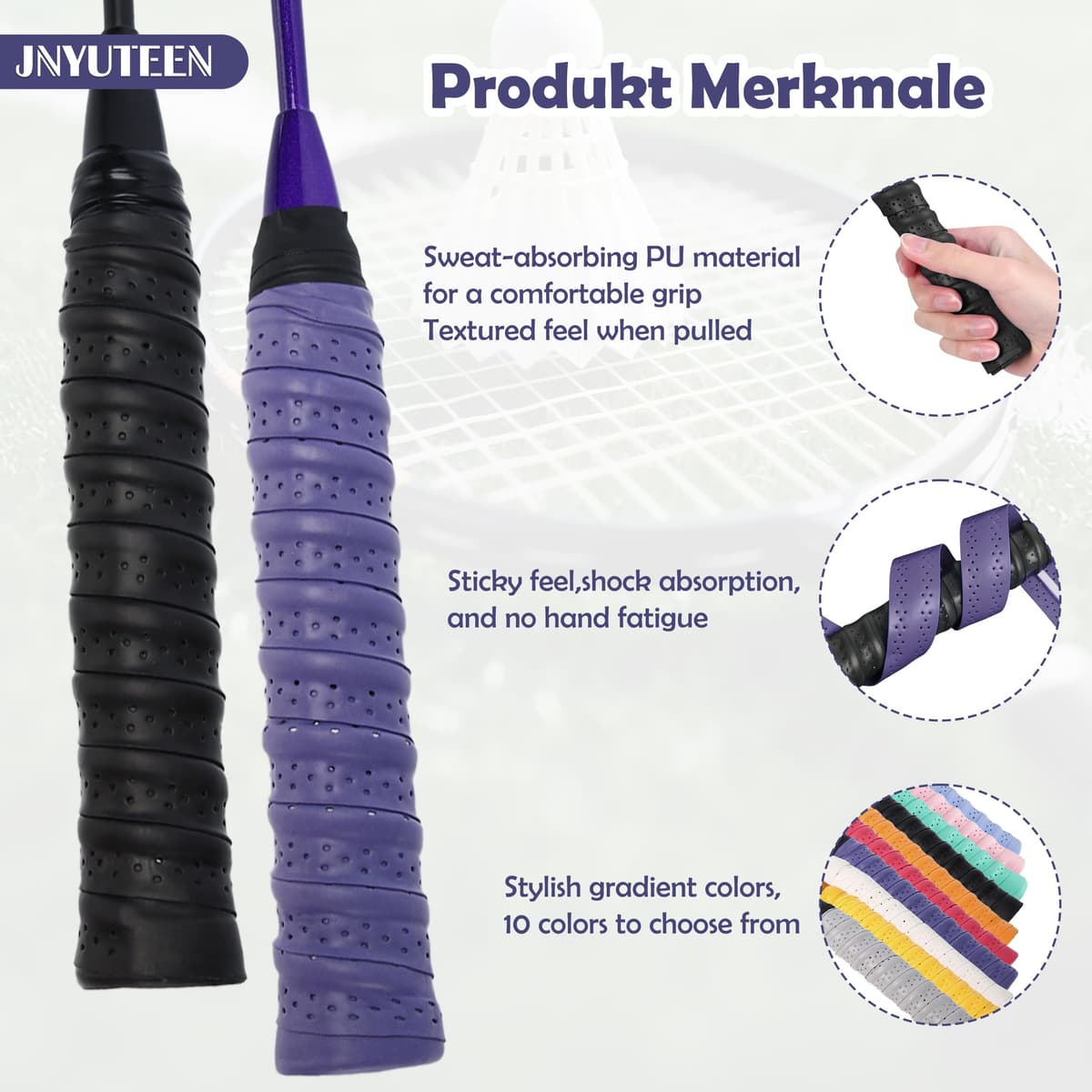 Cinta de Agarre para Raqueta de Tenis 10 Piezas, Overgrip de PU Antideslizante para Raqueta de Bádminton, Cinta Absorbente de Sudor para Tenis y Bádminton para Ping Pong y Caña de Pescar — view 3