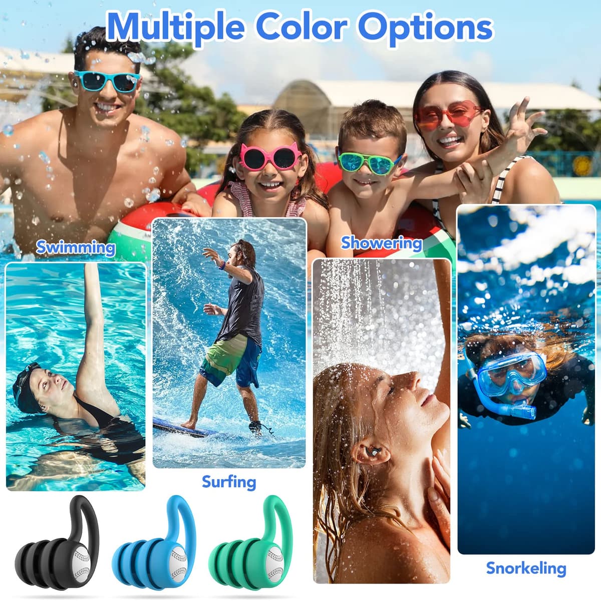 Tapones oidos natación para adultos - Impermeables reutilizables de silicona suave tapones para los oídos para la ducha, natación(3 pares) — view 5