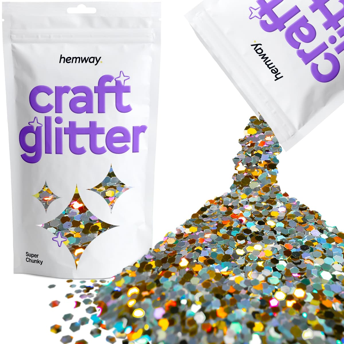 Hemway - Purpurina para manualidades, vasos, resina, epoxi, uñas, cera, álbumes de recortes, cristal, decoración de escuelas: dorado holográfico, gruesa (0,6 mm), 100 g — view 112