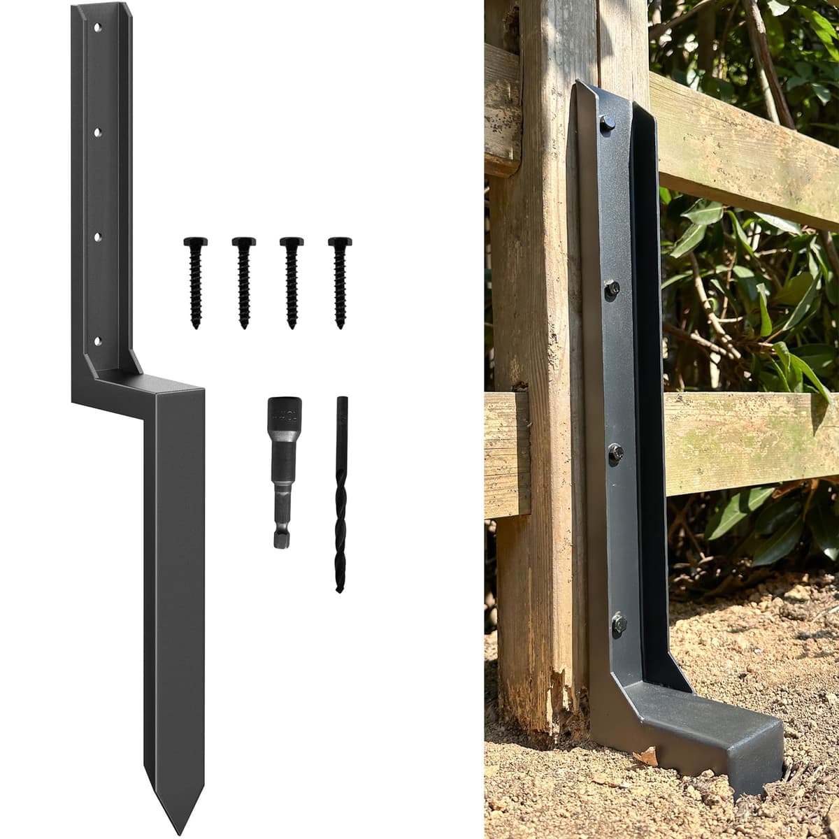 Fence Post Repair Kit - One-Piece Steel Anchors & Stakes to Quick Fix Broken/Leaning 4x4/6x6 Wood Posts (Thickened 11-Gauge, 4-Pack) — view 8