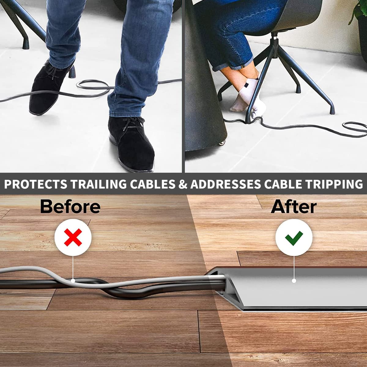 Pasacables Suelo, Canaleta Cables Suelo, 3.0M x 3cm Protector de Cables para Suelo, Cubiertas de Suelo para Cables Autoadhesiva Montaje para Todos los Hogar, Oficina, Escuela, Almacén(Gris-Redondeado) — view 3