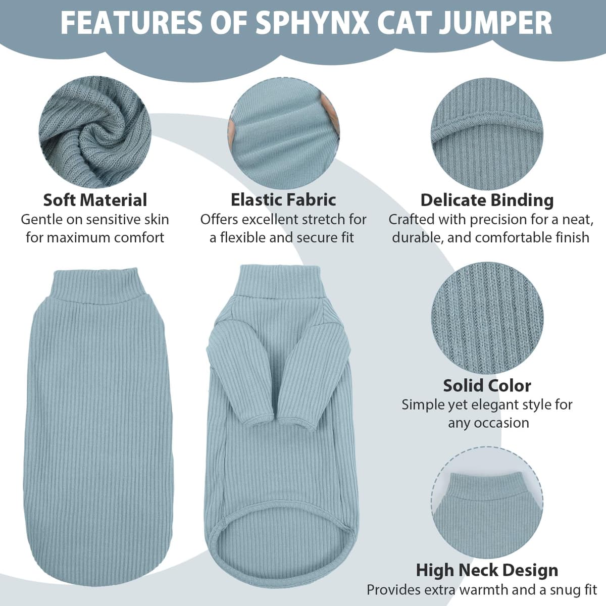 Cat Clothes, Sphynx Cat Clothing, Sphynx Cat Jumper, Cat Clothes For Cats Only, Hairless Cat Jumper, Breathable Cat Pyjamas, Warm Cat Coat, Cat Sweater, Cat Vest For Sphynx, Devon Rex-M — view 2