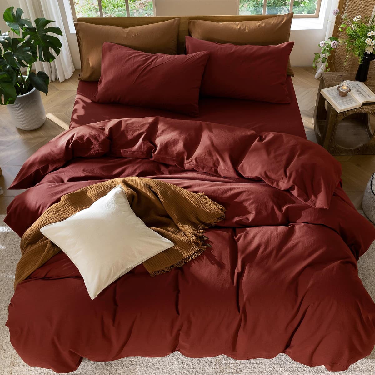 MooMee Bedding Duvet Cover Set 100% Washed Cotton Linen Like Textured Breathable Durable Soft Comfy (Tannish Linen Grey, King) — view 141