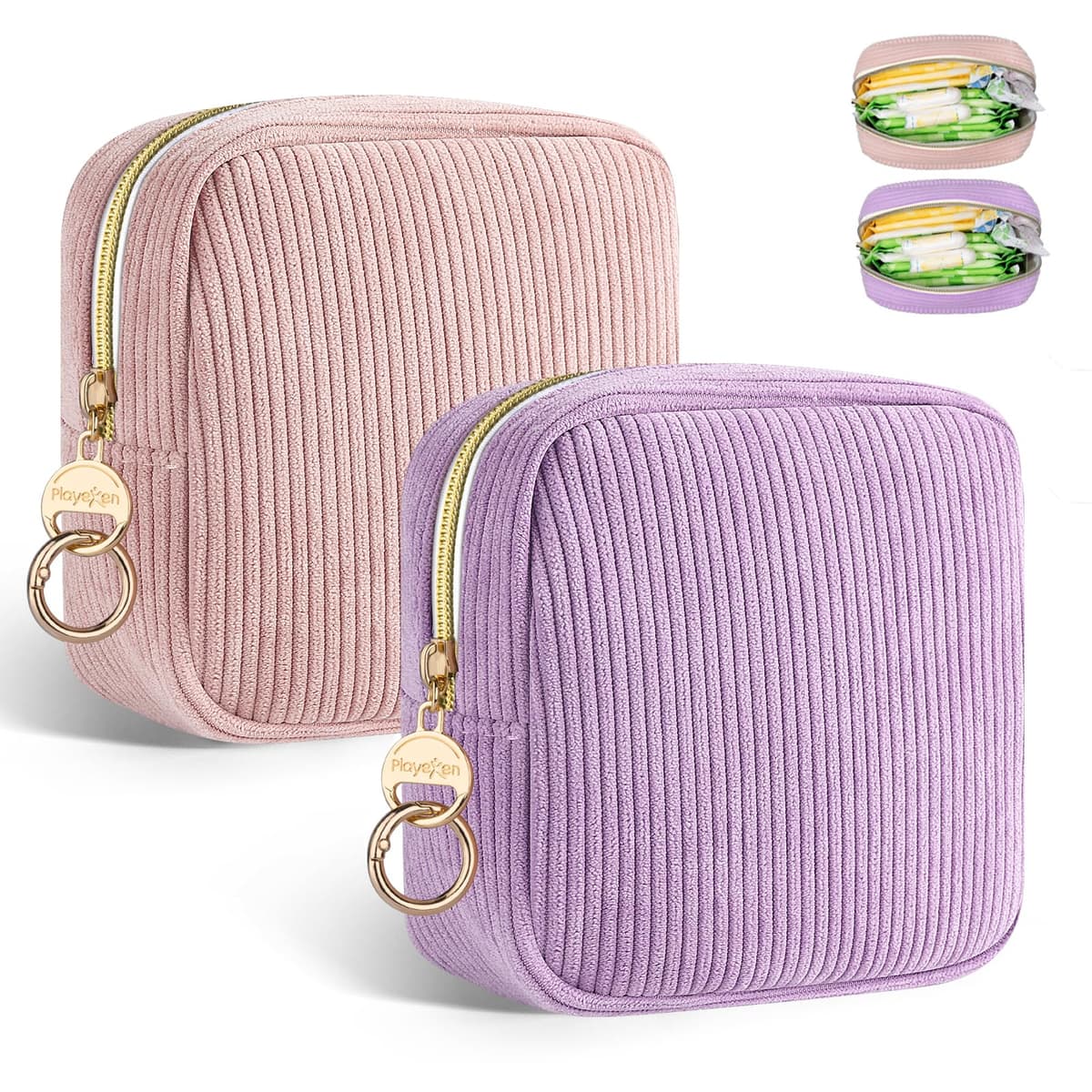 Neceser Compresas 2 Bolso de Almacenamiento para Compresas Algodon Tampones Bolsa Menstrual con Cremallera de Servilletas Sanitarias Bolsas Portátil para Mujers Regalo Adolescentes Niña(Rosa&Viola)