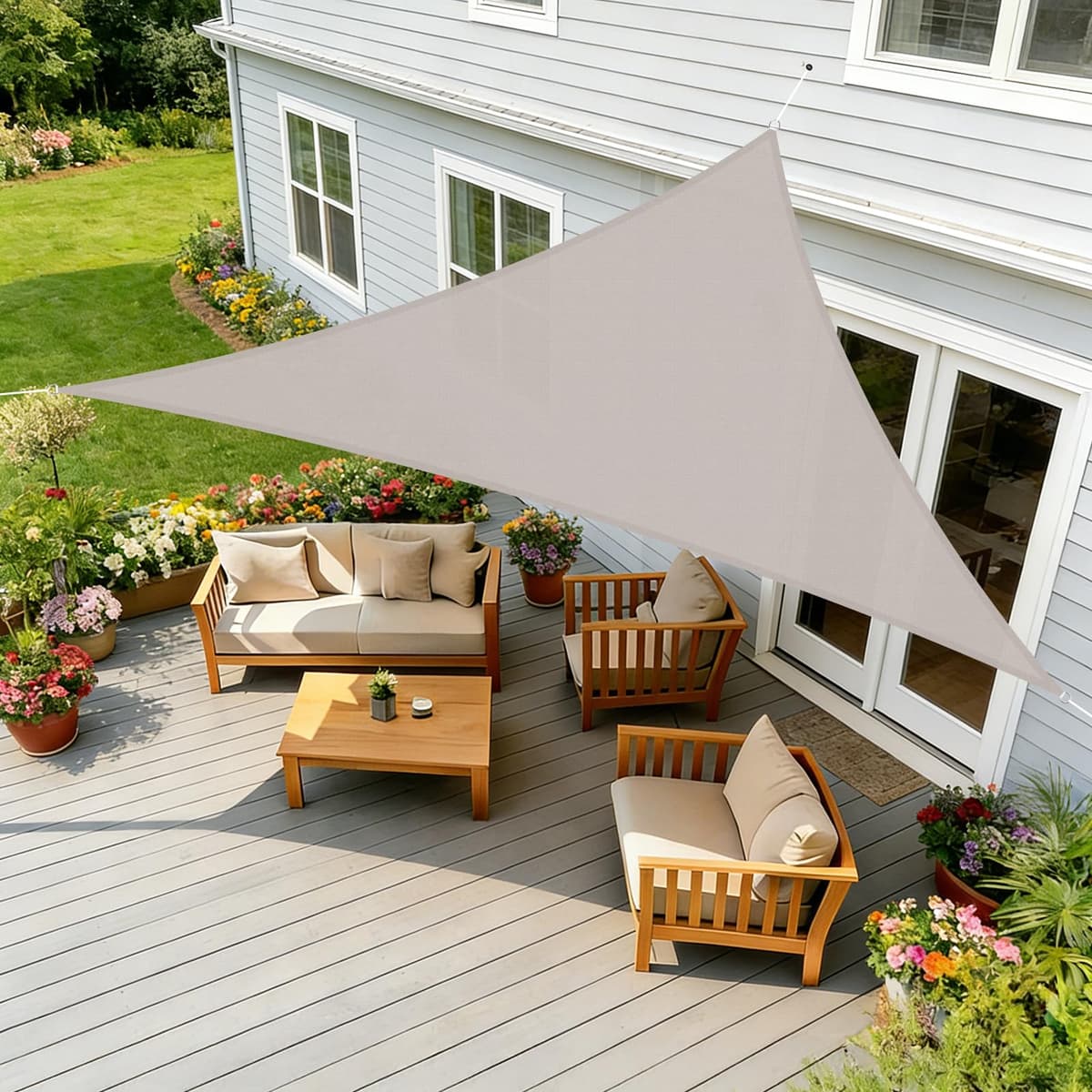 HENG FENG Toldo Vela de Sombra Rectangular 4x5m, PES 160 g/m² Impermeable, 95% Bloqueo UV, para Exterior en Terraza, Jardín, Patio - Incluye Cuerda de Fijación - Beige — view 22