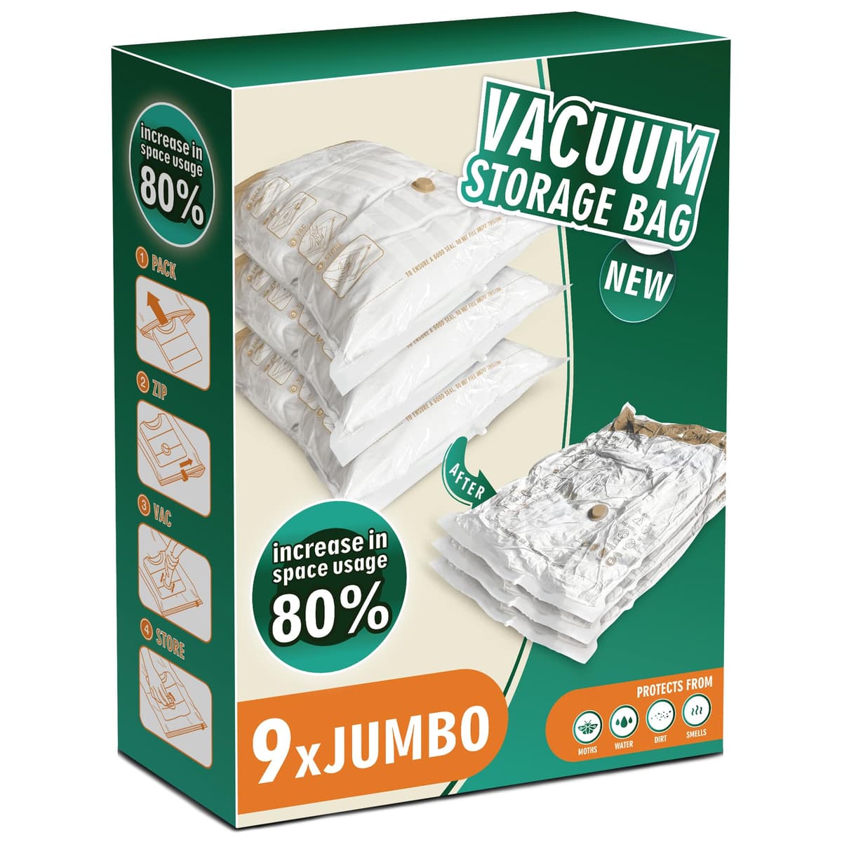 STORAGE MASTER Space Saver Bags for Travel and Home Reusable Vacuum Storage Bags Save 80% More Storage Space Work with Vacuum Cleaner (9 Small, No Pump Included) — view 9