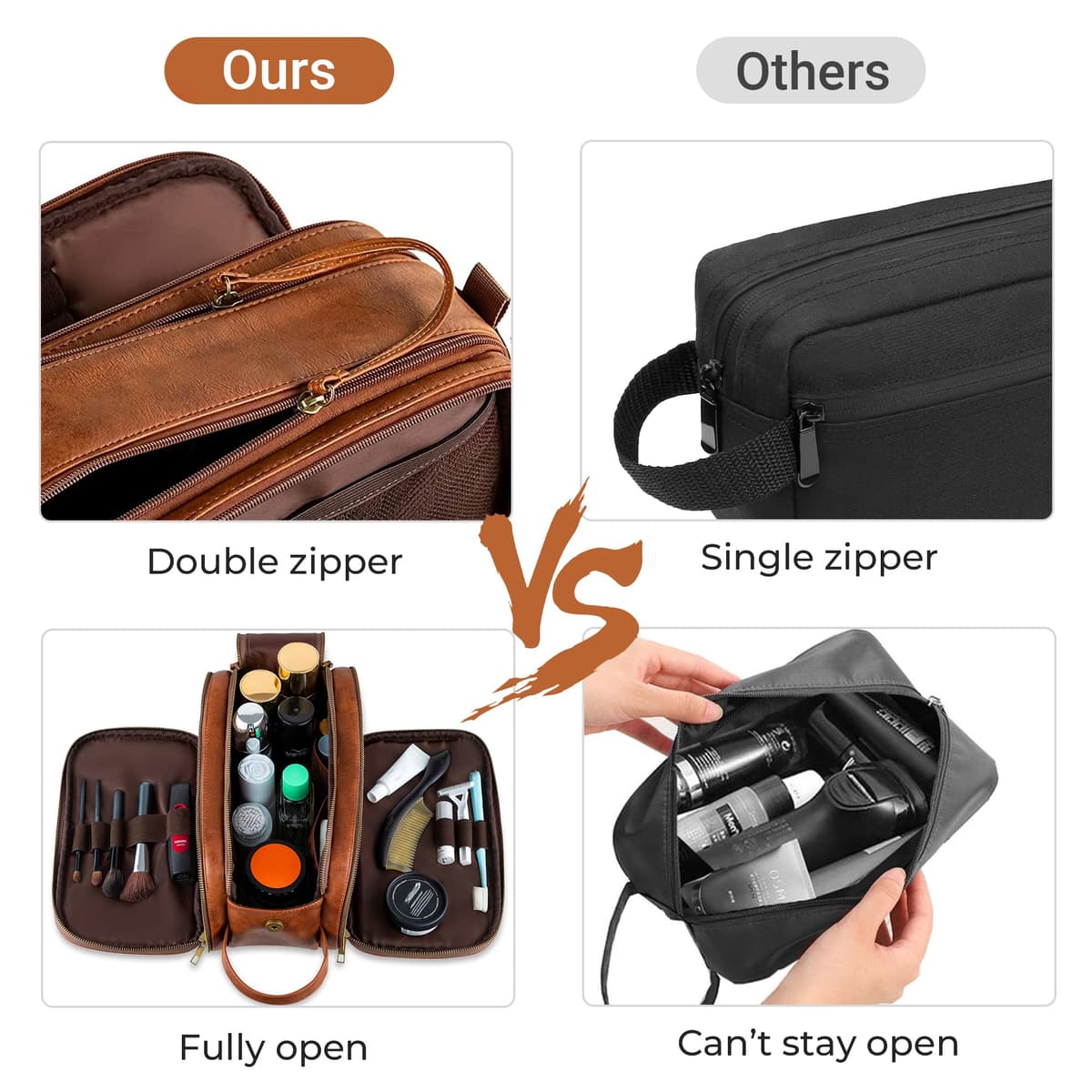 Elviros Water-Resistant PU Leather Toiletry Bag for Men Large Travel Wash Bag Shaving Dopp Kit Bathroom Gym Toiletries Makeup Organizer with Wet Dry Bag,Gift for Men — view 4