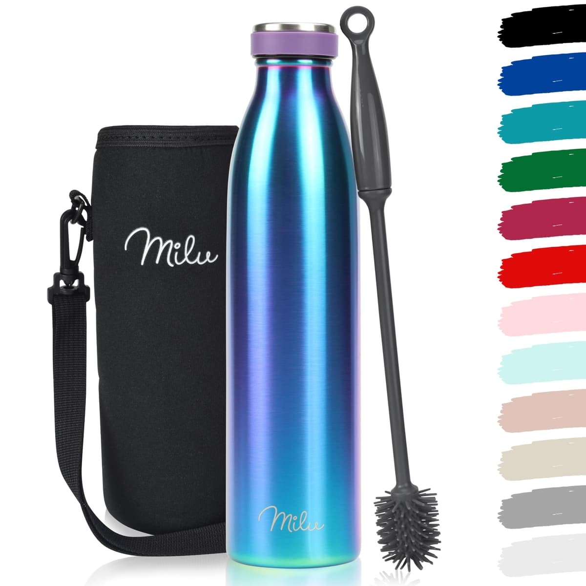 Milu Stainless Steel Drinking Bottle 1500 ml - Insulated Thermo Flask for Water - Leak Proof, Insulated and Double Walled, Carbonated (Granite Navy Blue, 1,5L) — view 73