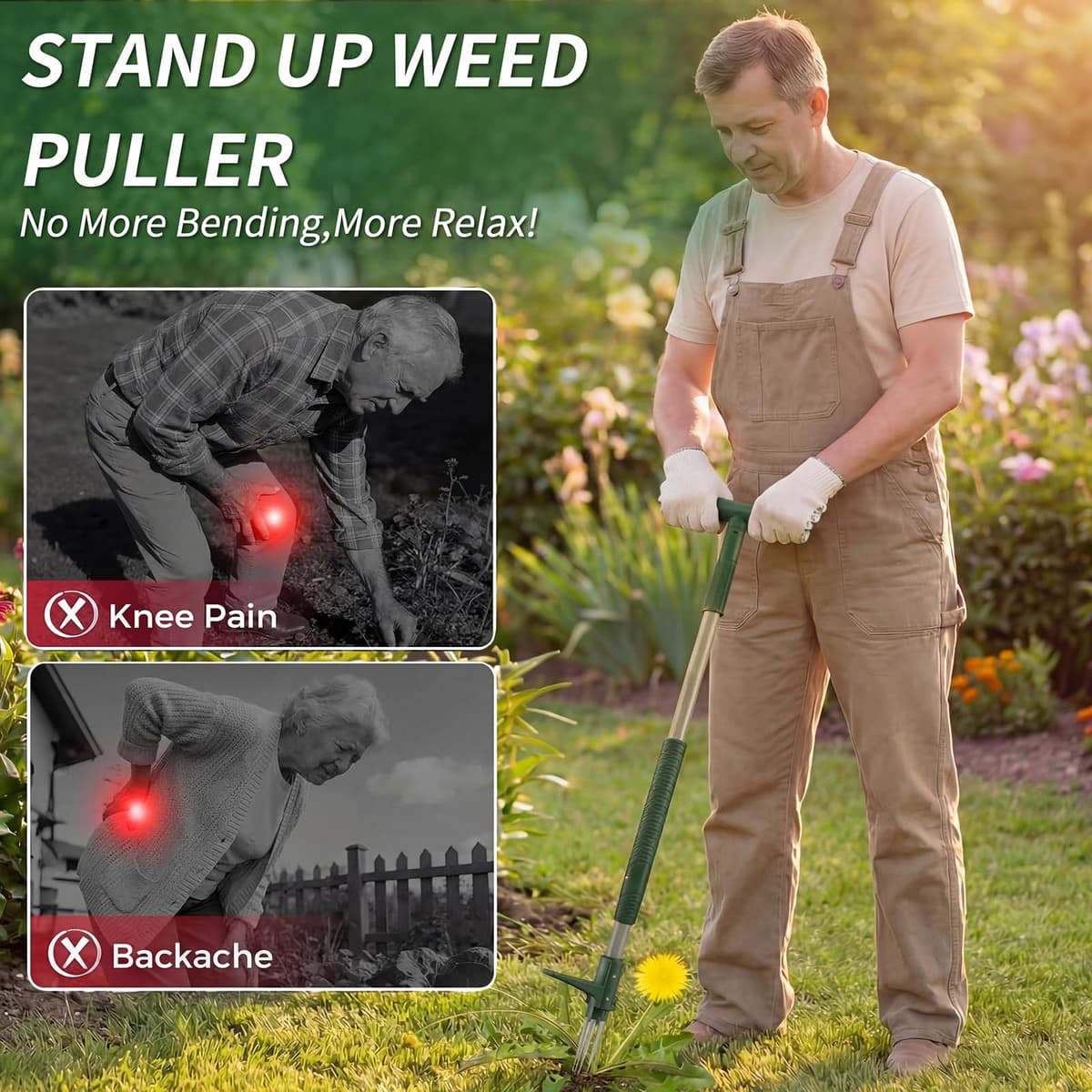 Weed Puller Root Remover with Long Handle, 3 Claw Manual Weeder Tool for Removing Garden Dandelions and Lawn Crabgrass — view 4