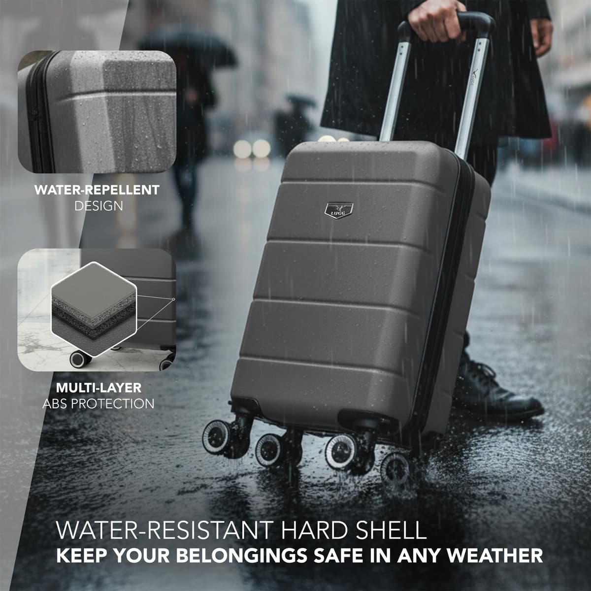 LUGG - Jetset 40cm Suitcase - 40x30x20cm- Ryanair Compatible - Underseat Size - Hard Shell ABS - Spinner & Removable Wheels - Lightweight Travel Luggage- Gunmetal — view 4