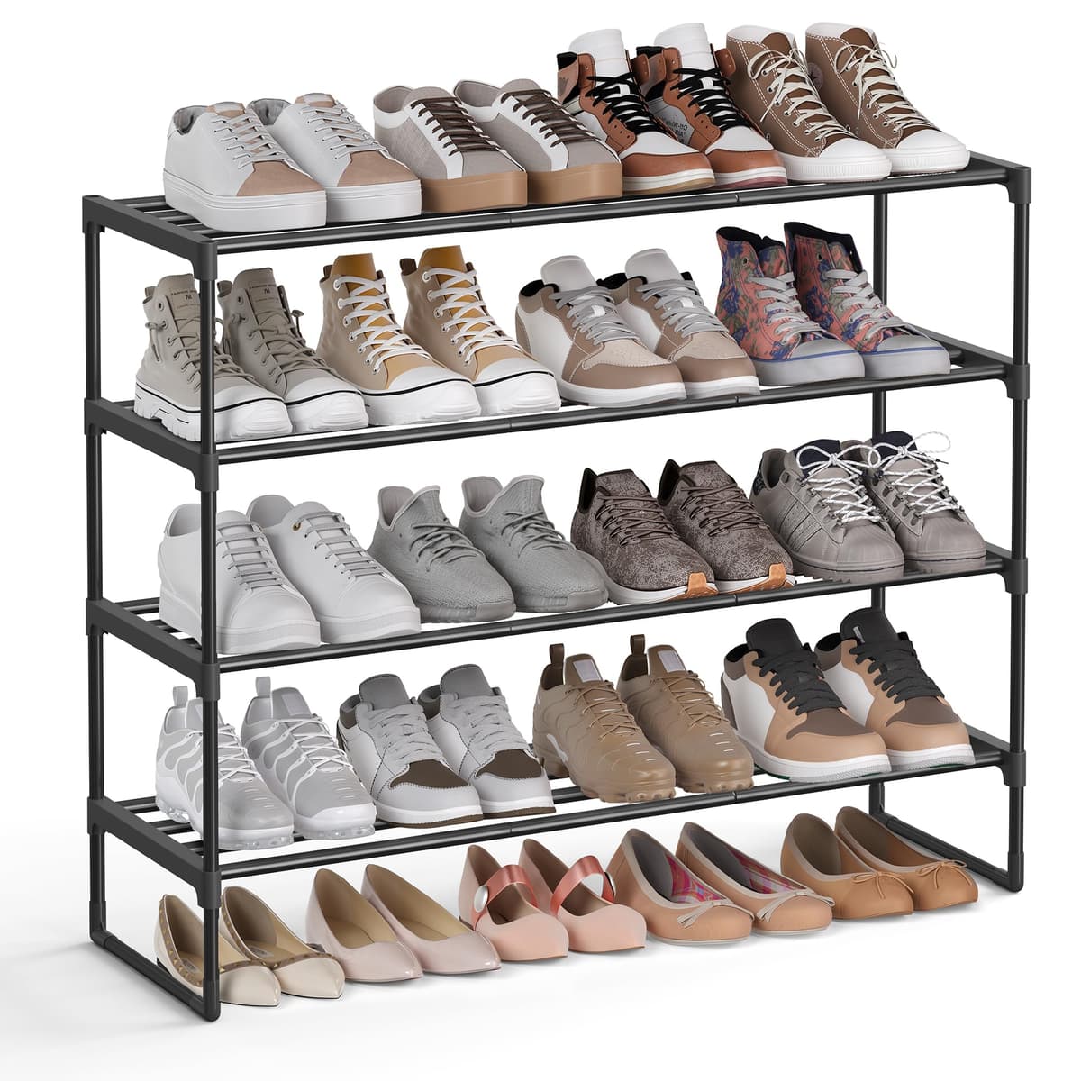 SONGMICS 3-Tier Shoe Rack, Shoe Storage Organiser, Metal Storage Rack, Upright or Upside Down, Fits 16 to 20 Pairs, Stackable, for Hallway, 30 x 92 x 55 cm, Black LSA303B02 — view 15