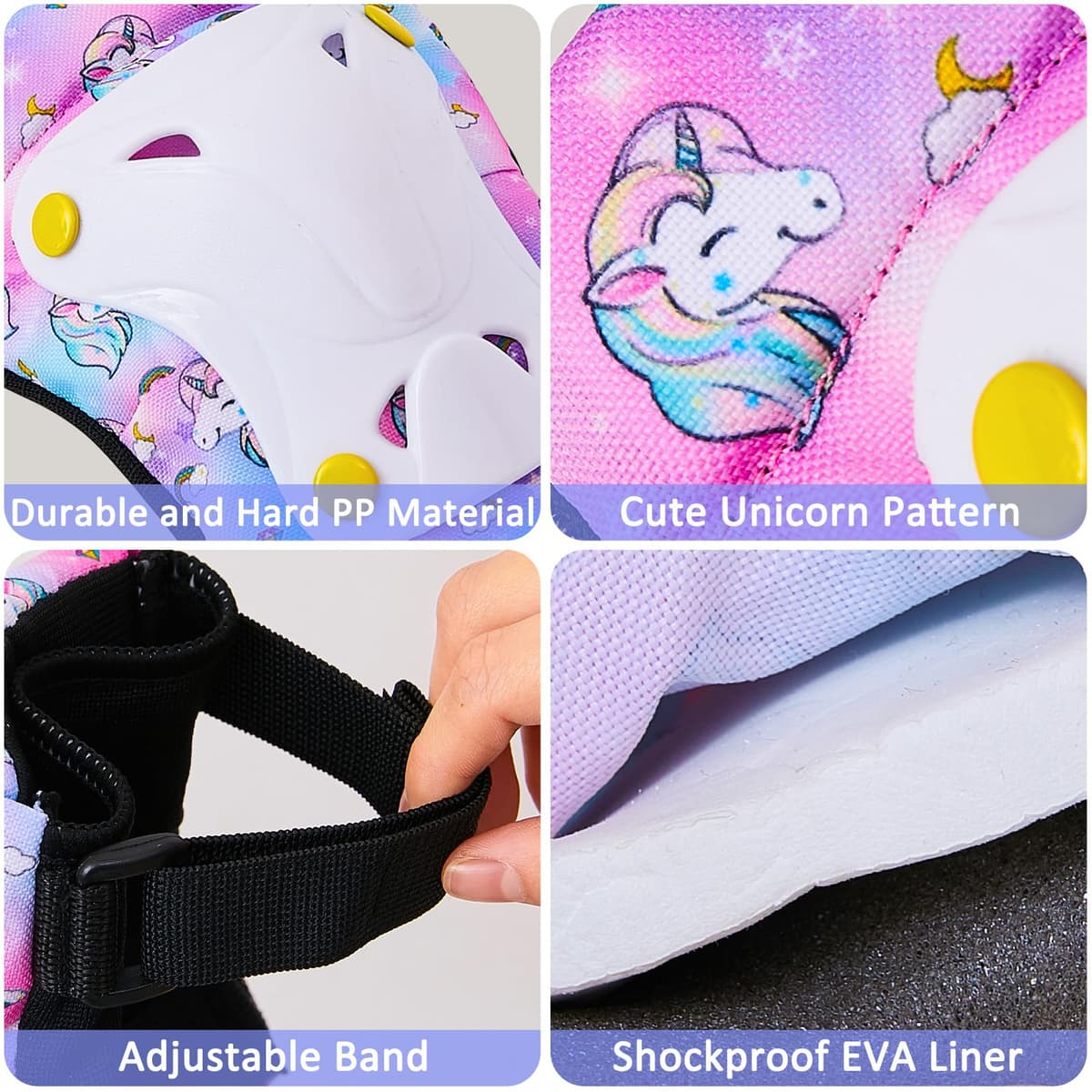 Unicorn Castle Rodilleras y Coderas de Unicornio para niños y niñas,Juego de Equipo de protección Ajustable 6 en 1 con Bolsa de cordón,3-8 años — view 3
