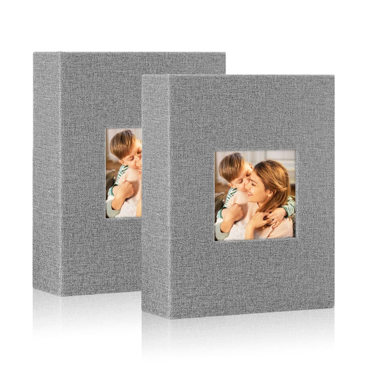Lanpn Pequeño Album de Fotos 13x18 100 2 Paquetes, Mini Lino Album para Photos Bolsillos Carga Superior Verticales 13 x 18 cm Gris