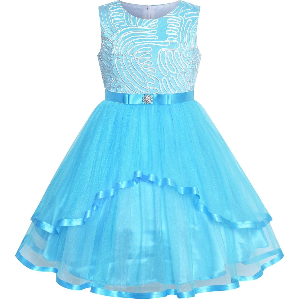 Sunny Fashion Flower Girls Dress Blue Belted Wedding Party Bridesmaid Size 4-12 — view 17