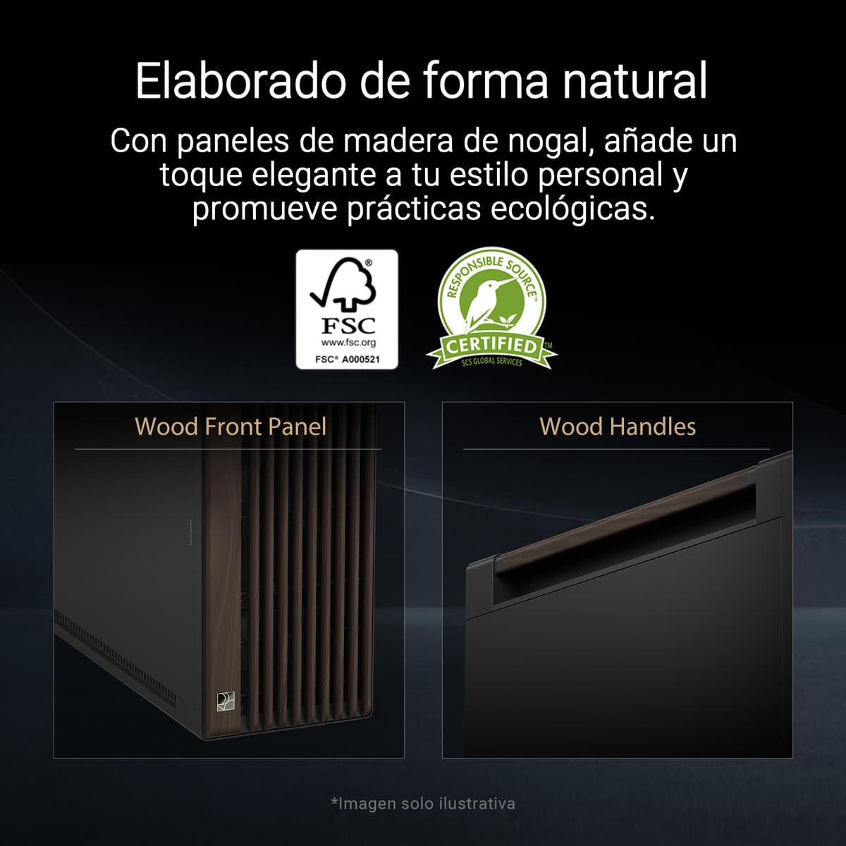 ASUS ProArt PA602 Wood Edition Modern Black - Chasis E-ATX con Panel de Cristal Templado, Compatible con GPU de hasta 440 mm y radiadores de 420 mm, Ventiladores de 140 mm y de 200 mm preinstalados — view 2