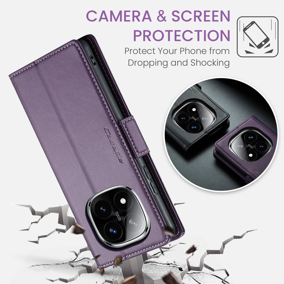 Funda para Xiaomi Redmi Note 14 Pro 5G / Poco X7, Funda de Cierre Magnético, Cartera de Cuero PU con [Bloqueo RFID], Soporte, Ranura para Tarjetas, Case para Redmi Note 14 Plus 5G, Púrpura — view 6