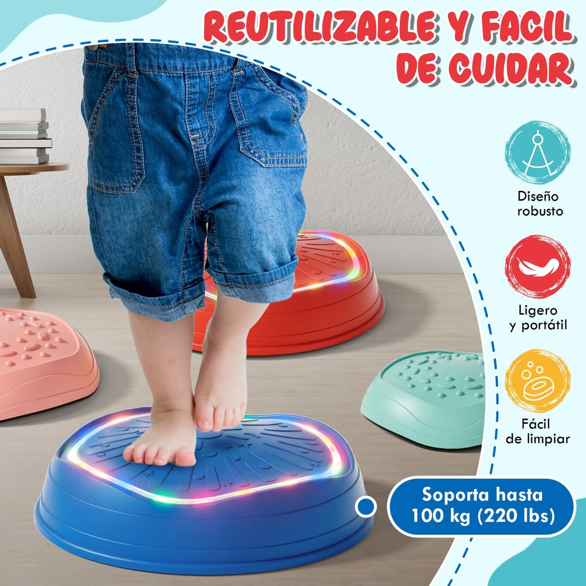 Lehoo Castle Piedras Equilibrio Niños con Luces y Música, Stapelstein Tabla de Equilibrio para Niños, Antideslizante Juguetes para Jardín, Juguetes de Exterior — view 5