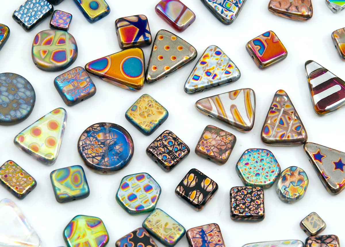 0.8 oz (25g) Mix of Unique Czech Bohemia Glass Pressed Beads with Various Patterns, Matte and Glossy, Hand Made BCV — view 3