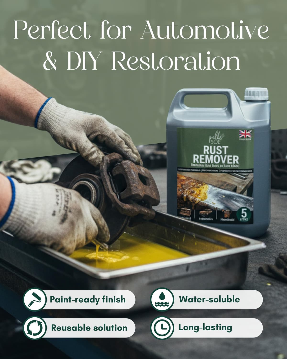 Pelle & Sol Rust Remover Solution Ready to Use – Heavy Duty Rust Remover for Metal, Iron, Steel, Aluminium & Chrome – Water Soluble Rust Treatment for Indoor & Outdoor Use — view 5