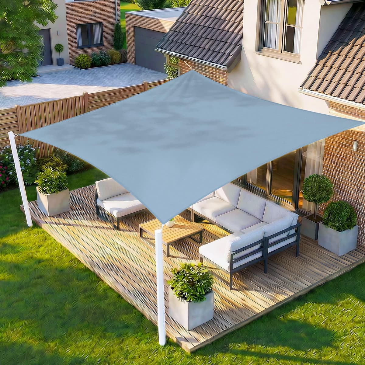 HENG FENG Toldo Vela de Sombra Rectangular 4x5m, PES 160 g/m² Impermeable, 95% Bloqueo UV, para Exterior en Terraza, Jardín, Patio - Incluye Cuerda de Fijación - Beige — view 19